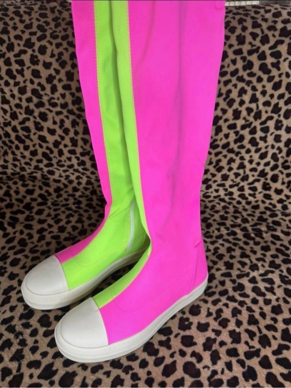 Neon Pink & Lime Green Tall Stretch Sock Sneakers - Women